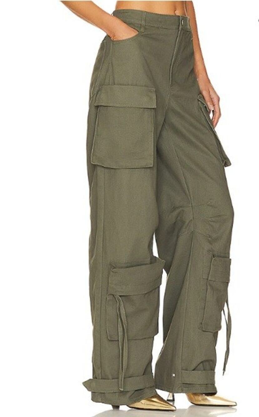 Steve Madden Sz S Duo Cargo Pants Olive Green Wide Leg High Rise Cargo Baggy